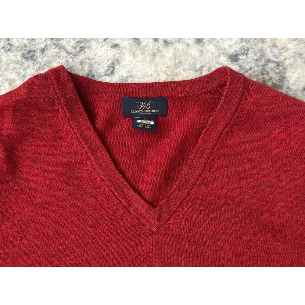 BROOKS BROTHERS 346 Sweater Mens Large‎ Stretch Merino Wool V-Neck Pullover Red